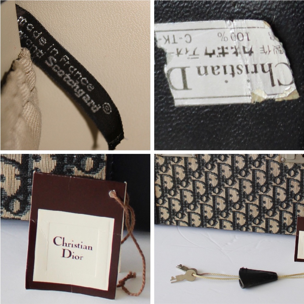 1970s Christian Dior Vanity Train Case Iconic Oblique Canvas with Keys & Tag - Picture 13 of 16